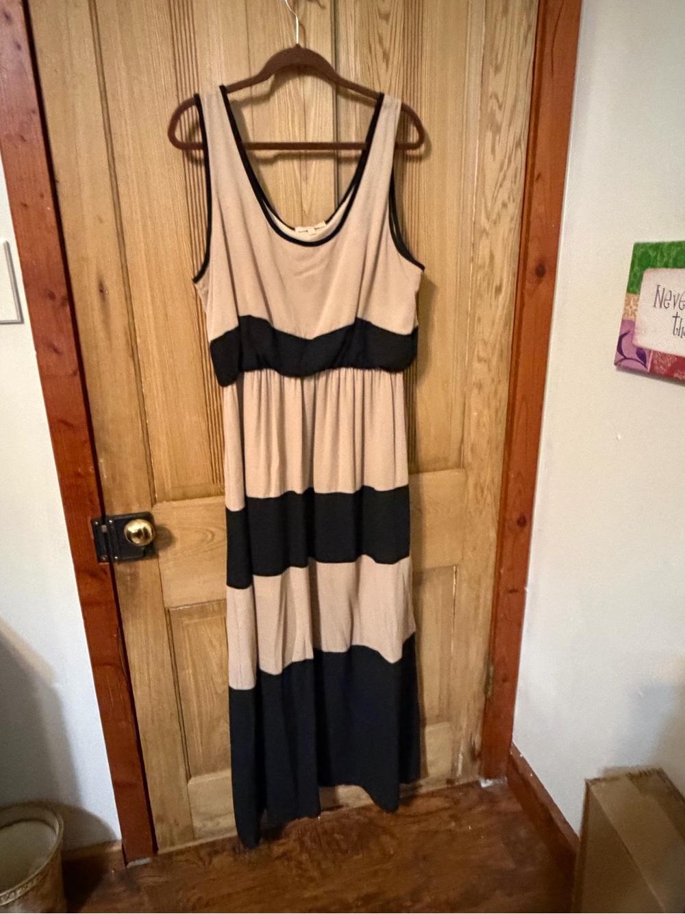 Gibson Latimer Beige and Black Striped Tank Maxi Dress Size XL